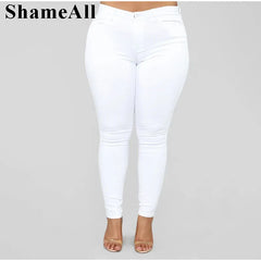 Plus Size Super Thin White Blue Stretch Skinny Pencil Jeans High Waist 5XL Slim Fit Jeans