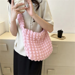 Bag With Pleated Design Embroidered Plaid Shoulder Bag Underarm Bags