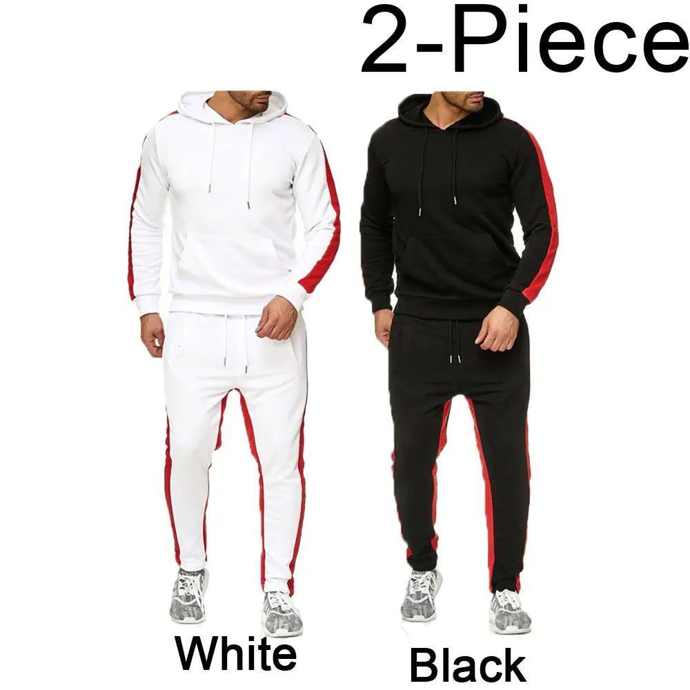 Casual autumn and winter long-sleeved men's 2-piece sports suit color block striped breathable sports suit