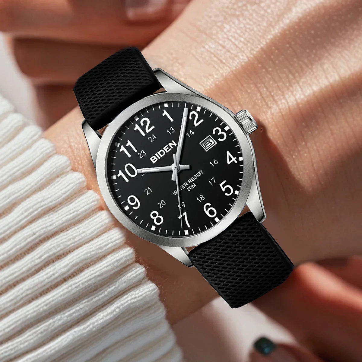 BIDEN Men's Watch Simulated Quartz Sports Men's and Women's Watch 30 Waterproof Second Hand Luminous Easy to Read Dial