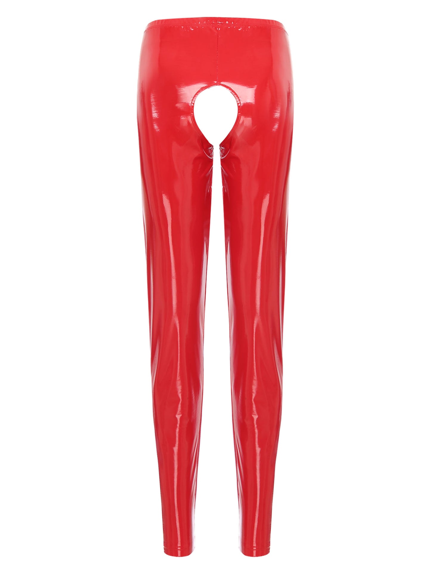 Womens Wet Look PVC Leather Open Crotch Butt Leggings High Waisted Crotchless