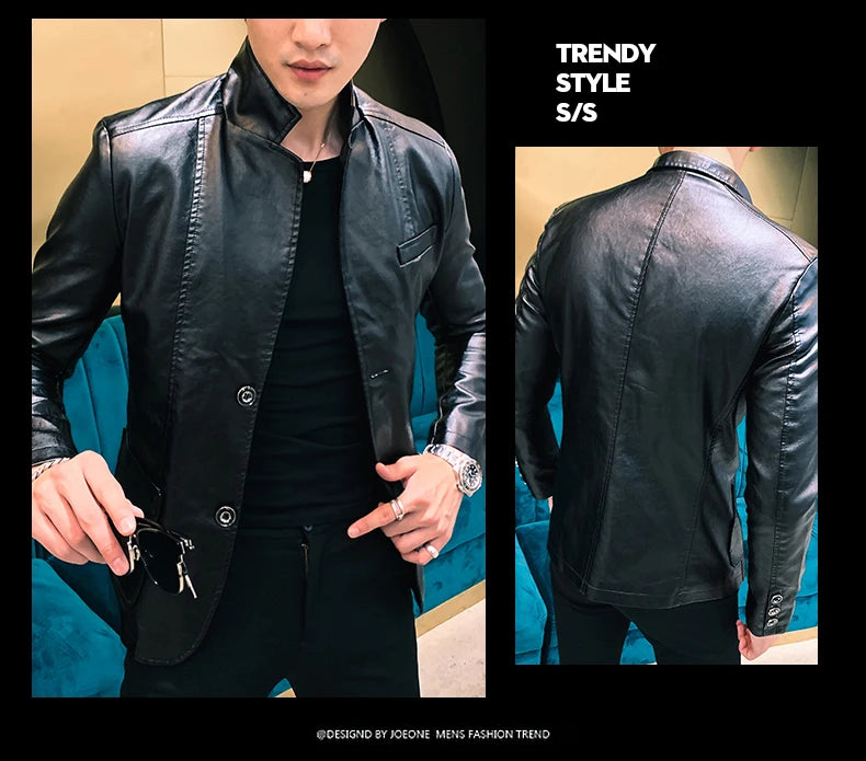 Mens Leather Jacket and Coats Spring and Autumn Men Business Casual
