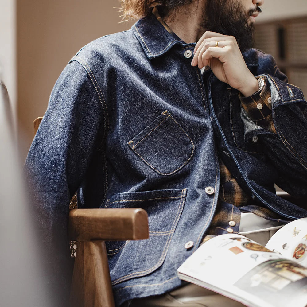 Retro Four-pocket 14oz Jacket Lapel Single-breasted Denim Jacket