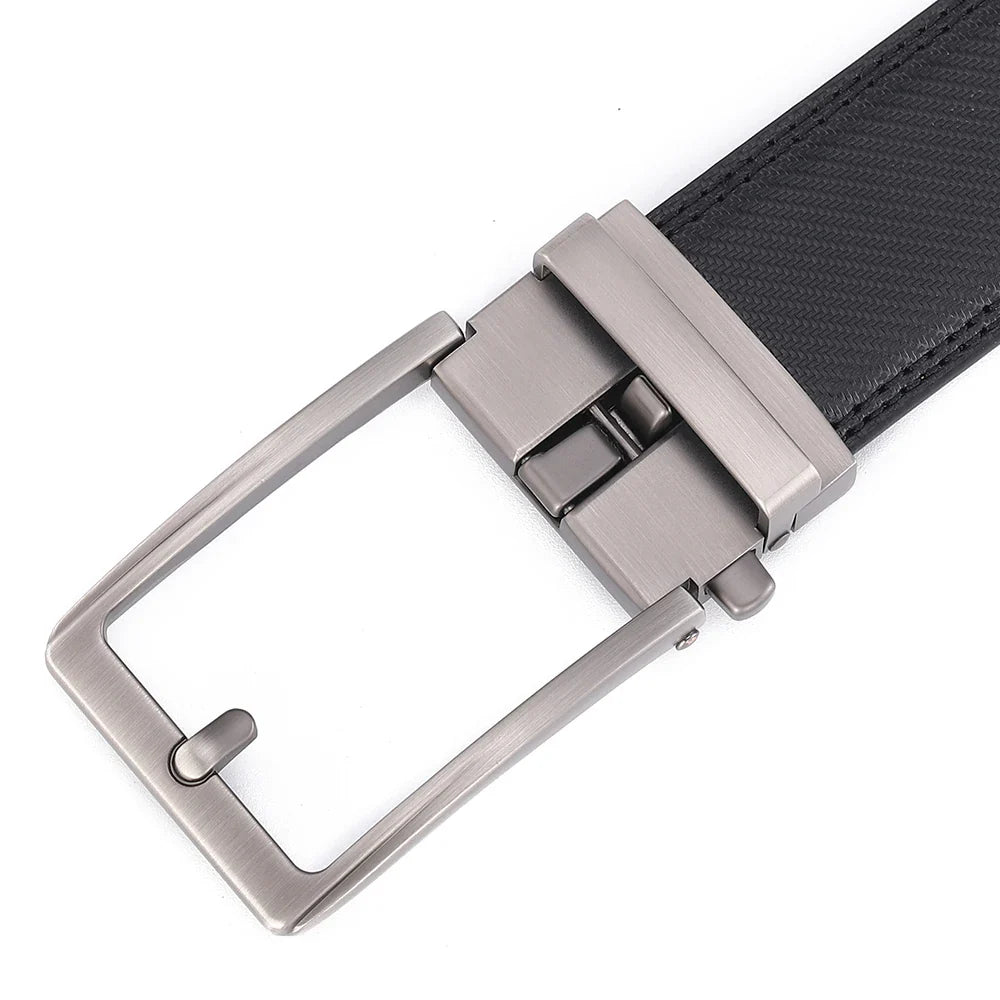 Click Belts for Men Luxury Brand Designer Fashion Automatic Buckle Genuine Leather Men's Belt Male Jeans Waist Strap Blue 3.5 cm