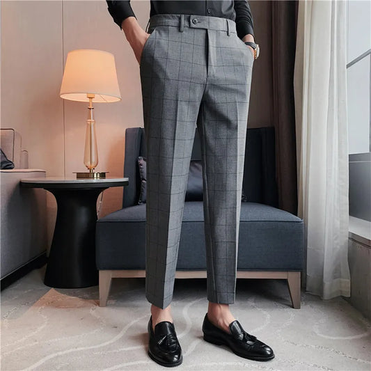 Men's Formal Pants Office Social Business Fashion Plaid Suit Pants Casual