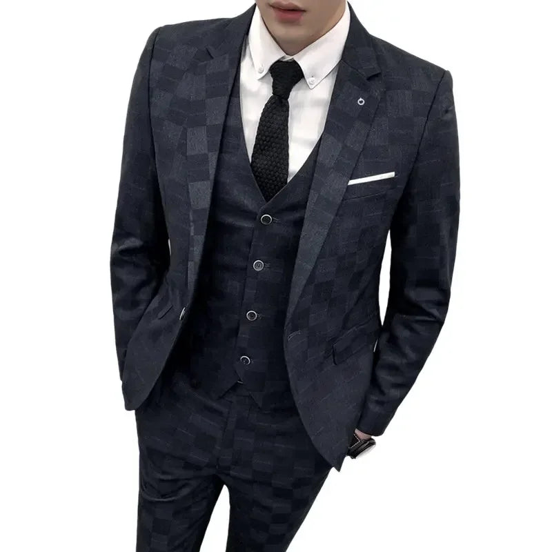 Tuxedo for Mens: Jacket Pants Vest Men 3 Pieces Slim Casual Suit Trousers Set