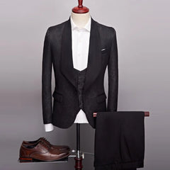 Men's Casual Boutique Business Big Black Collar Suit / Male Jacquard Dark