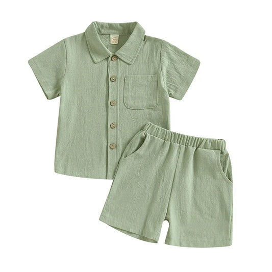0-4Y Kids Boys Casual Shorts Set Baby Toddler Short Sleeve Buttons Up Shirts + Short Pants Children Summer Clothing Homewear