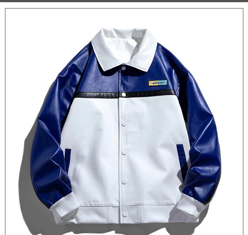 Unisex Embroidery Varsity Leather Jacket Harajuku Patchwork Streetwear Men Vintage