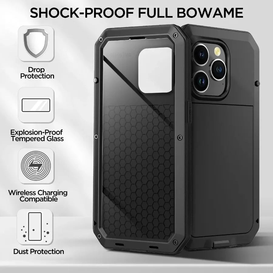 For iPhone 17 16 15 14 13 12 11 Pro XS Max 8 7 360 Full Body Protection Aluminum Metal Case Heavy Armor Cover Screen Protector