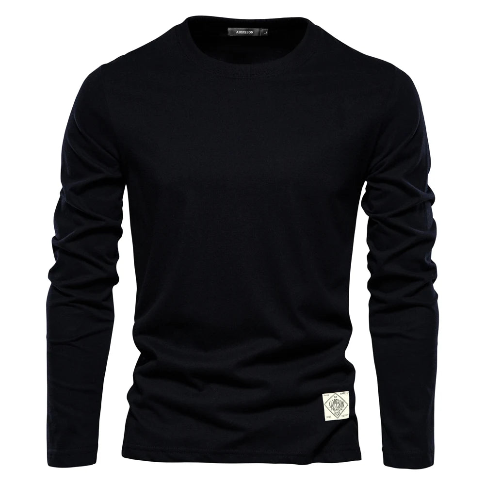 100% Cotton Long Sleeve T Shirt For Men Solid Spring Casual Mens T-shirts High Quality Male Tops Classic Clothes Men's T-shirts