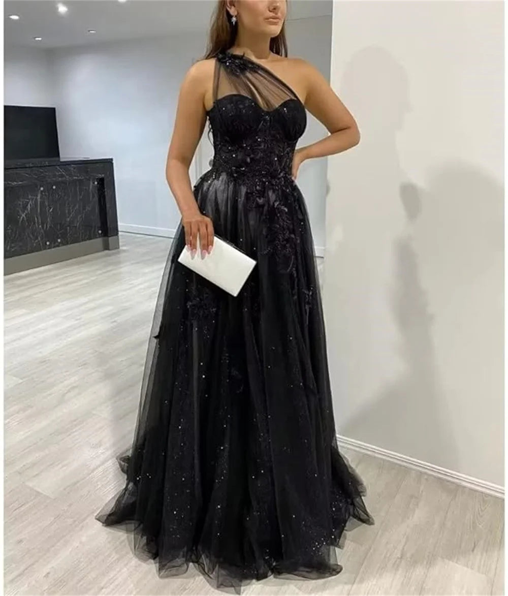 Homecoming Dresses: Glitter Tulle Prom Dresses Decal A-line Evening Dress