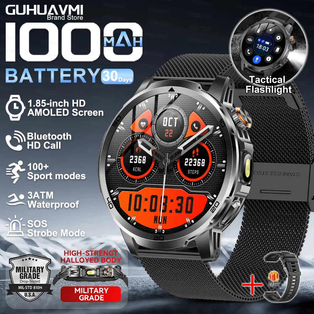 2026 New T-REX3 Outdoor Smart Watch 1.85inch AMOLED 1000mAh Large Battery 5ATM Waterproof Voice Call Sports Men Fitness Bracelet