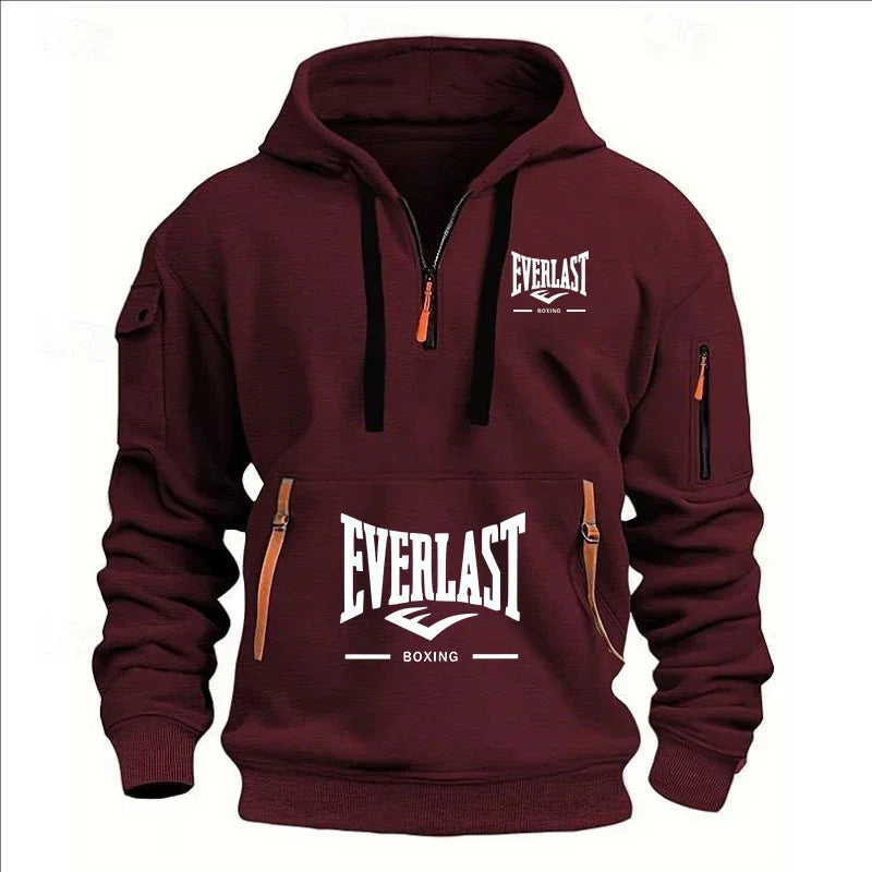 Modo herfst en inverno herenmerkkleding ontwerp met mealous ritsen bedrukte moletom com capuz casual losse trui met capuchon