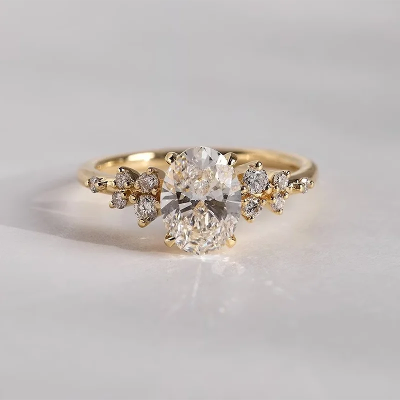 Unique Oval Cut 1ct-3ct Moissanite Halo Ring 925 Sterling Silver Half Eternity Rings for Woman Wedding Jewelry with Certificate