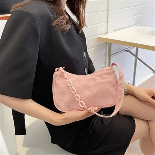 Fashion Vintage Handbags Women Autumn Winter Corduroy Underarm Bag Zipper