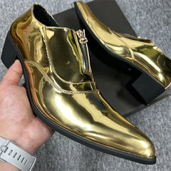 Gold Height Increase Men Shoes Formal Leather Slip-On High Heels Dress Shoes