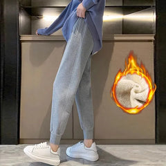 Winter Warm Lamb Wool Sweatpants Women Solid Thick Plus Velvet Casual Sports