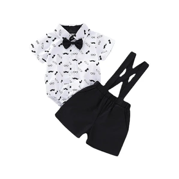 0-24 Months Baby Boys Costumes Short Sleeve Bodysuit with Bow + Suspender Pants Wedding Parties Festivals Gentleman Clothing