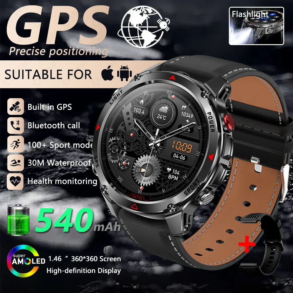 Outdoor Military Smart Watch Men Built-in GPS 1.46" AMOLED Compass