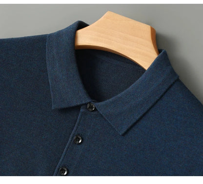 Spring Autumn Men Shirt  Merino Worsted Wool Knitted Pullover Long Sleeve Polo-Collar Clothing Tops Smart Casual Thin Outerwears