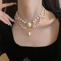 Elegant White Pearl Heart Necklace Vintage Pearl Choker Necklace For Women