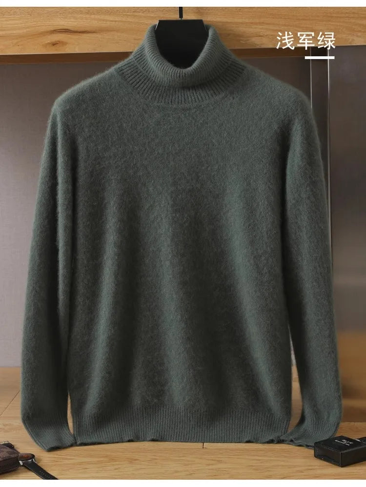 Men's 100% pure Mink velvet Cashmere Sweater High Lapels Pullovers Knitted Winter