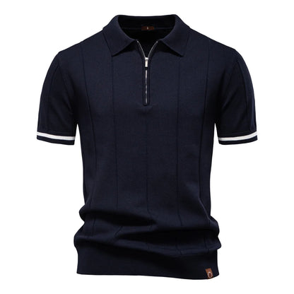 AIOPESON Men's Solid Color Sport Zipper Polo Shirt Athletic Social Polo Shirts for Men Office Slim Fit Polo