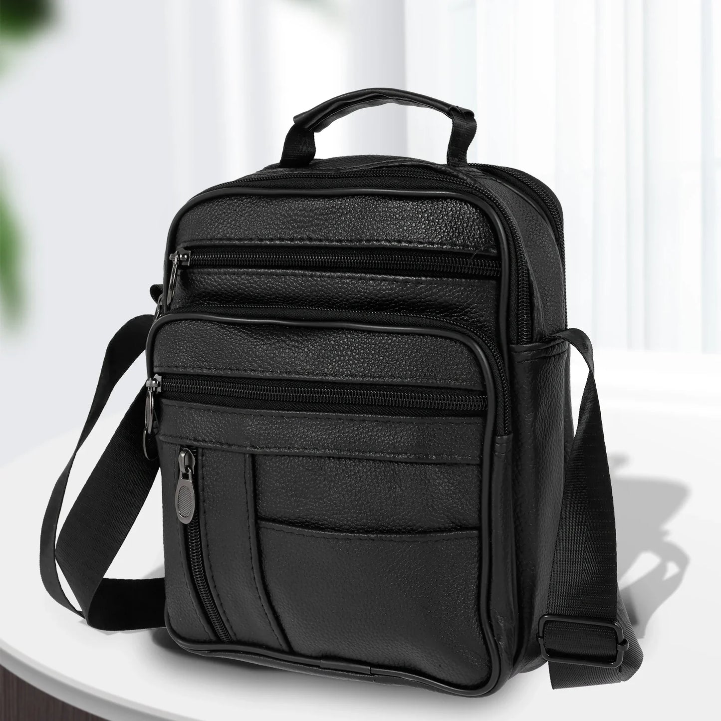Leather Shoulder Bag for Men Small Crossbody Backpack Shoulder Bag with Adjustable Shoulder Straps PU Leather Chest Bag Daypack