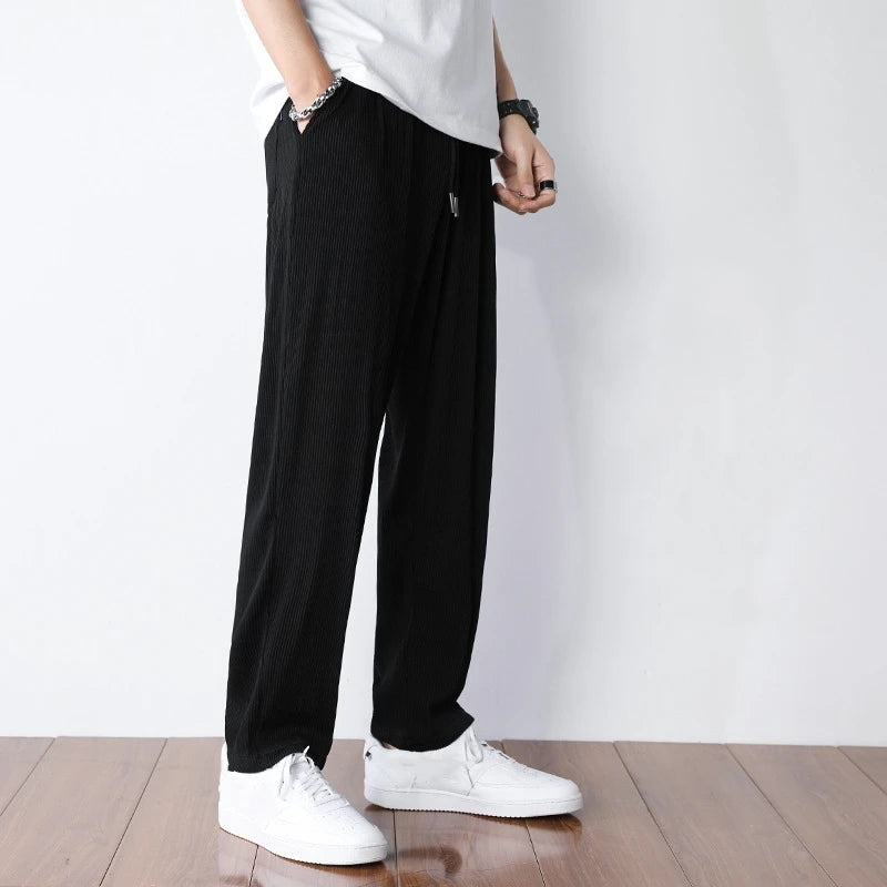 Fashion Straight Pants Men's Loose Thin Section Drape Ice Silk Pants Wide Leg