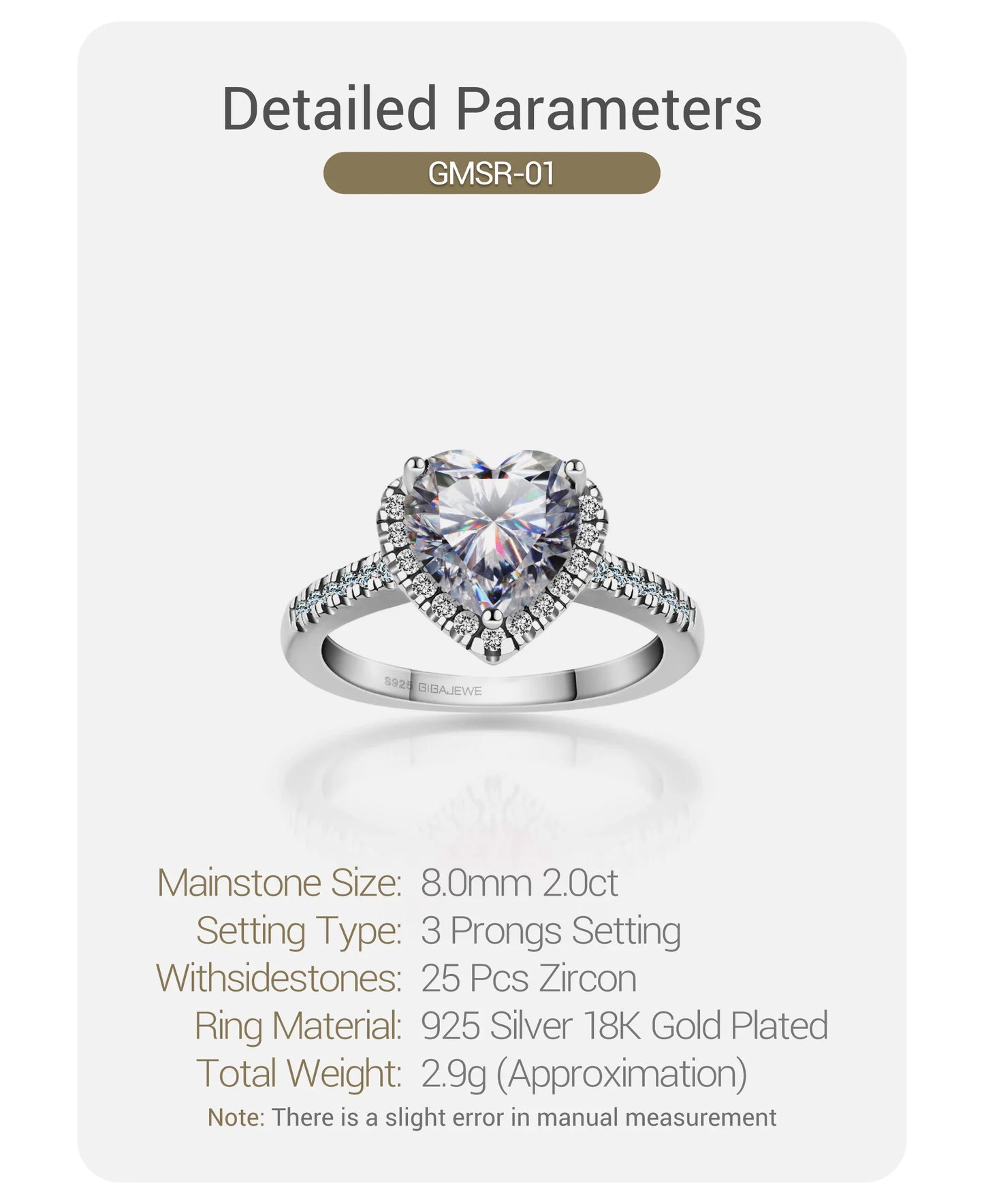 GIGAJEWE Moissanite  2.0ct 8.0mm Pink Color VVS1 Heart Cut 925 Silver Ring Diamond Test Passed Fashion Woman Girlfriend Gift