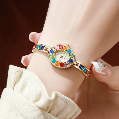 1PC Women's Retro Style Quartz Watch Elegant Ladies' Style Colorful Diamond Set Dial Compact Watch Women's Watch Holiday Gift