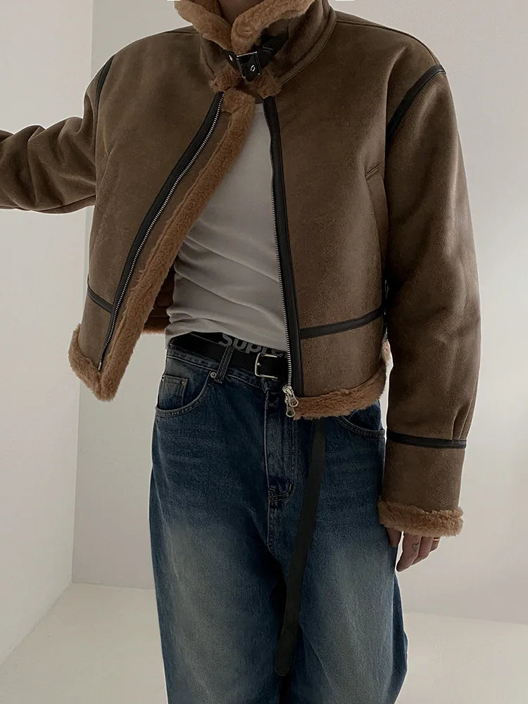 One-piece Cotton-padded Coat Men's Winter Korean-style Loose Suede Deer Jacket