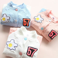 Embroidery Mandarin Collar Color Patchwork Cartoon Zipper Jacket For Baby Kids Girls