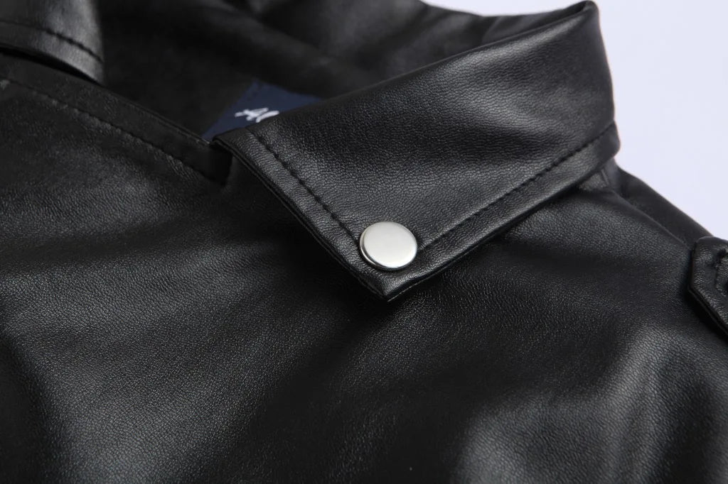 Mens Leather Jackets White Black Casual Lapel Slim Fit Diagonal Zipper