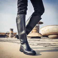 Fall Winter Knee High Black Long Soft Leather Military Boots Mens Formal