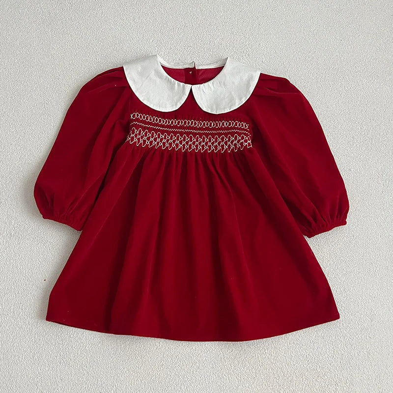 Kids Baby Girls Long Sleeve Sweet Solid Color Princess Dress