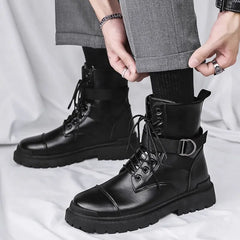 Black Men's Boots Chelsea Fashion Trend Tactical Platform Boots Leather Military Boot Men Brand Motocycle Boots