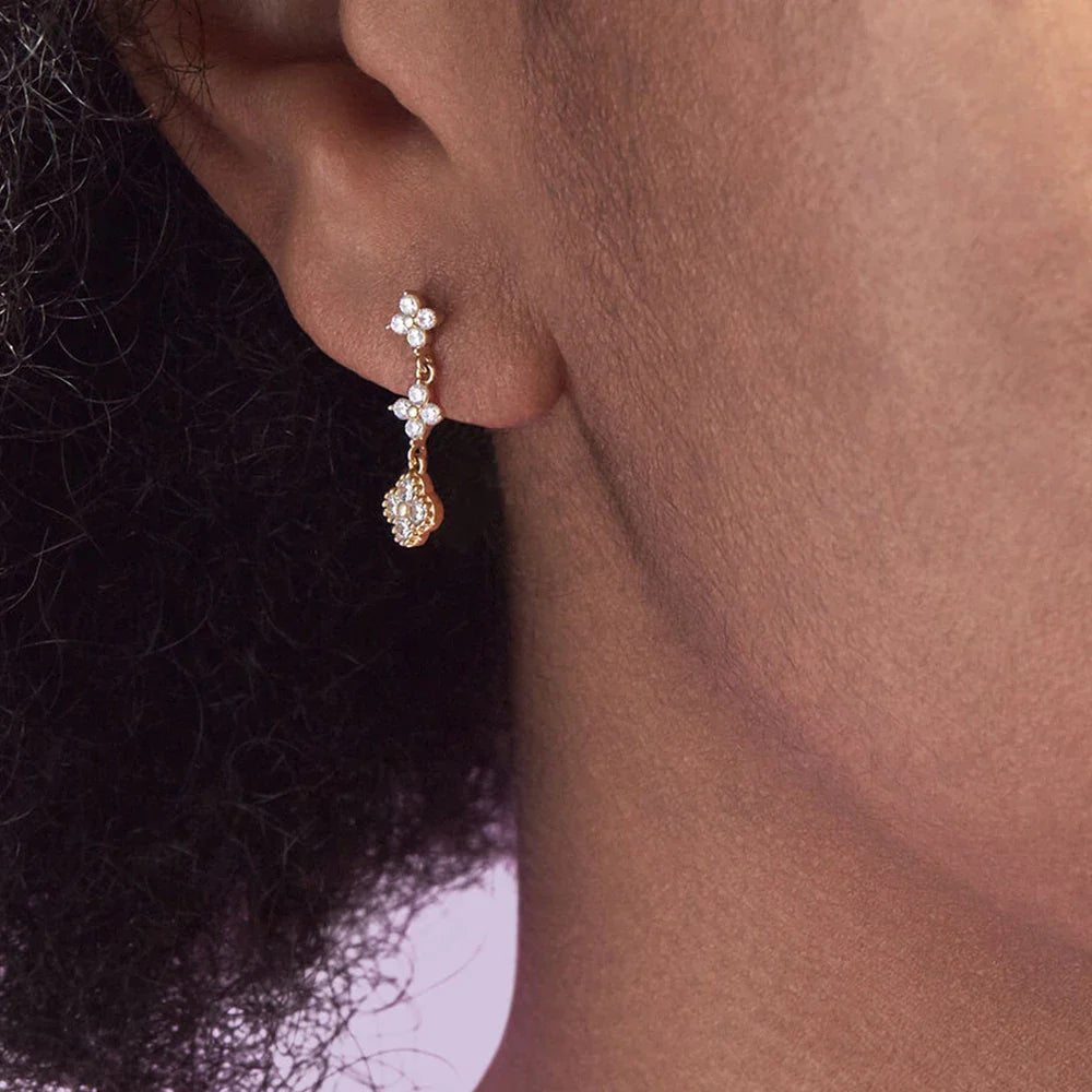 ROXI S925 Sterling Silver Petals Stud Earring Microinlaid Colorful Cubic Zirconia Chain Tassel Earrings For Women Dangle Earring