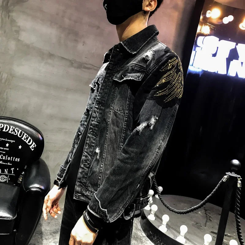 Punk Style Fashion Eagle Embroidered Patch Jean Jacket