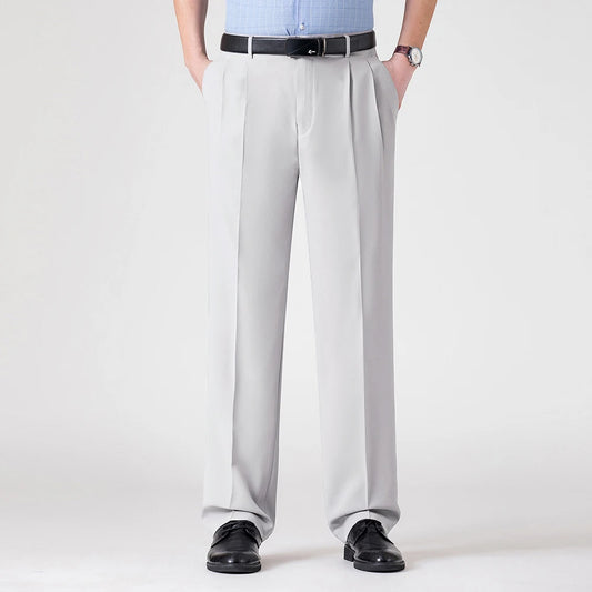 Big Size Comfortable Wrinkle-Resistant Suit Pants Mens Baggy Double Pleated Classic
