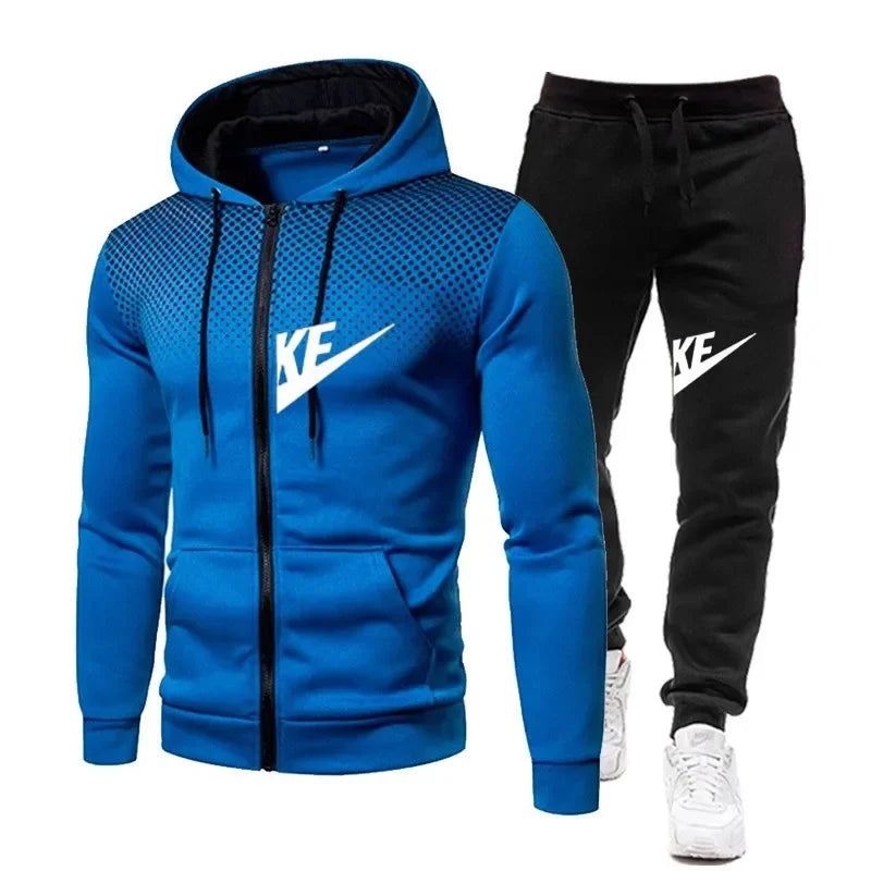 Autumn and winter zipper hooded sweatshirt + long pants set for men's new fashion casual outdoor fitness two-piece set
