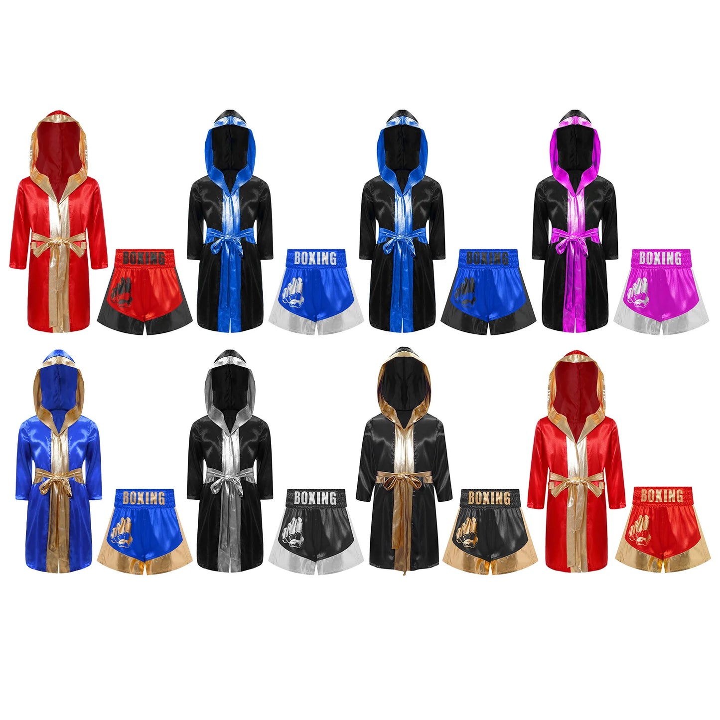 Muay Thai Outfit for Boys Girls Children Clothes Sets Boxing Outfit Satin Fighting Training Cosutmes Kids Boxer Robes suits