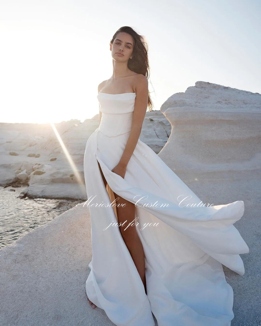 White Bridesmaid Dresses: Wedding Dresses Strapless Sleeveless Side Split Beach