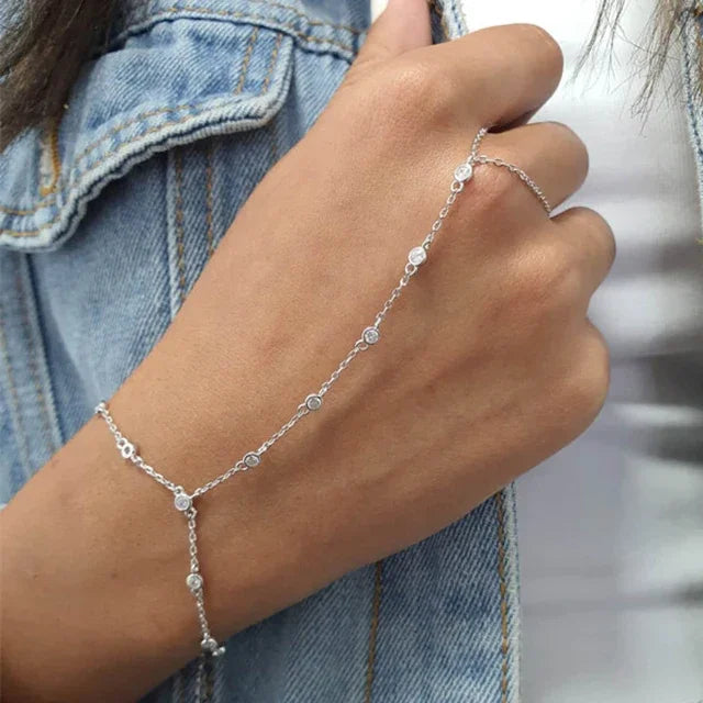 CZ Station Link Chain Long Hand Slave Bracelet Gold Plated Green Blue White Cubic Zirconia CZ Trendy Women Jewelry