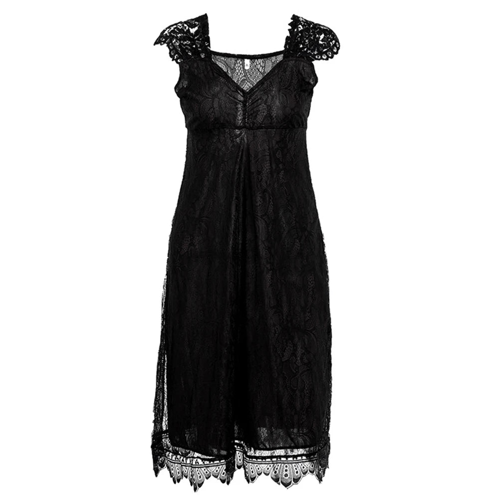 Women New Gothic Style Dresses Summer Plus Size Lace V-neck Flying Sleeve Dress Fashion Temperament Party Dress Women Clothing