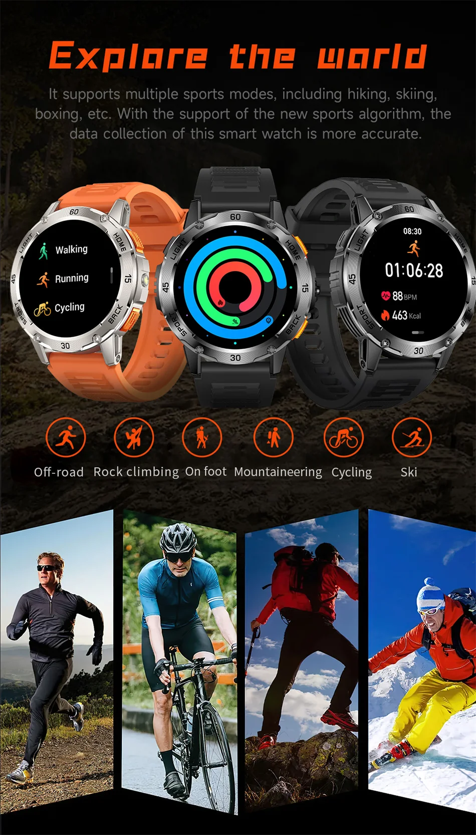5ATM LED Flashlight Smart Watch Men 100+ Sports Modes Health Monitor Man Watches Bluetooth Call Men Smartwatches For Android ios