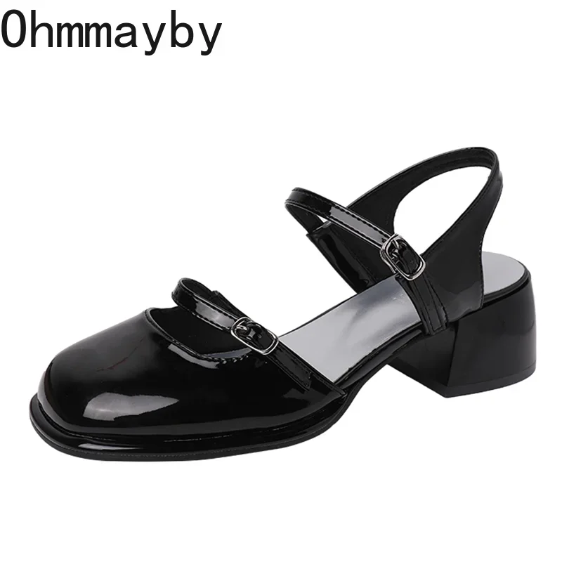 New Mary Jane Shoes Buckle Pumps Women Thick Heels Elegant Shallow Square Toe Footwear Fashion Outdoor Lady Shoes