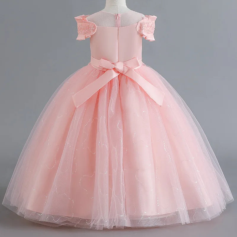 4-12 Year Old New Lace Flower Girl Wedding Dress Girl Piano Performance Dress Gorgeous Birthday Party Evening Dress