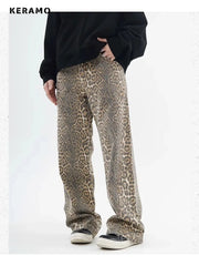 Vintage Leopard Print Jeans Women Spring Oversize Casual Hip Pop Wide Leg Trouser